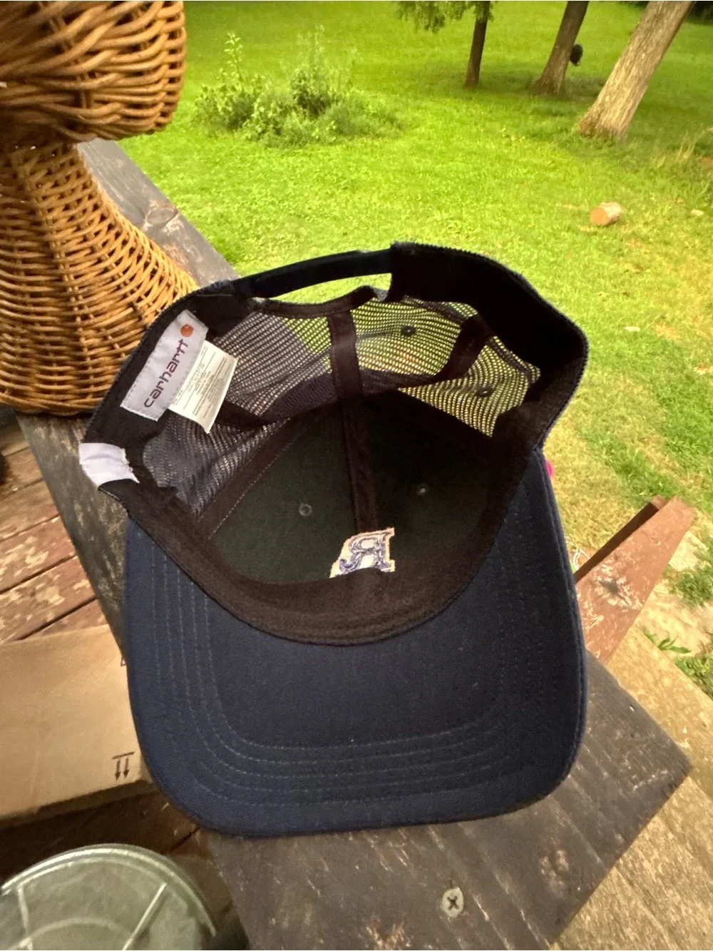 Carhartt Rise Records Trucker Hat Navy Blue Mesh Back Embroidered Logo Cap Metal